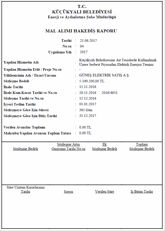Elektrik Alımları Hakediş Ön Kapağı
