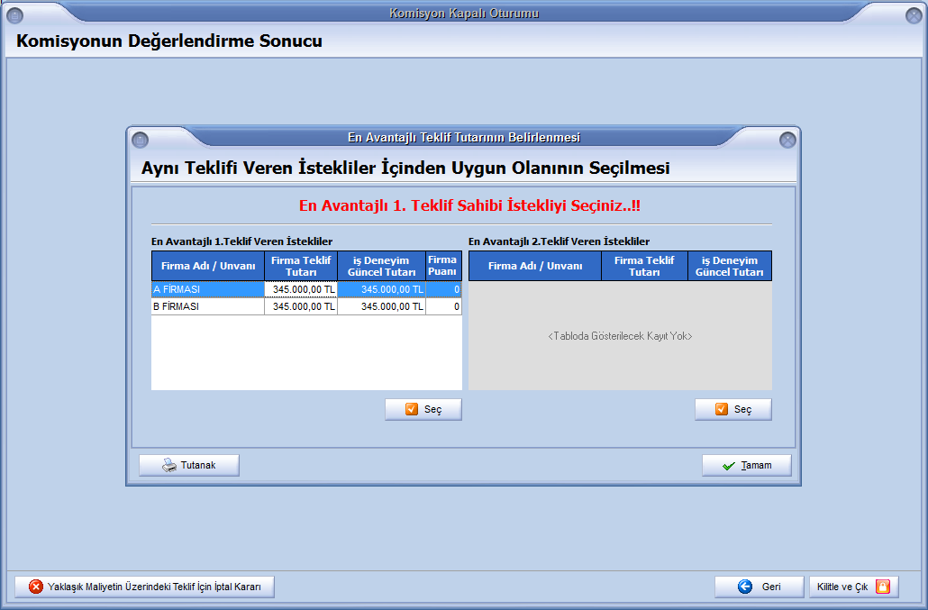 Hizmet Alım İhalelerinde Tekliflerin Eşit Olması - Aynı Teklifi Veren İsteklilerden Uygun Olanın Seçilmesi