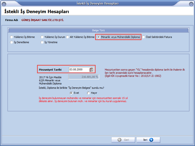 İş Deneyim Belgesi Olarak Mezuniyet Belgesi Kullanılması - İstekli İş Deneyim Hesapları İş Deneyim Belgesi Olarak Mezuniyet Belgesi Kullanılması - İstekli İş Deneyim Hesapları